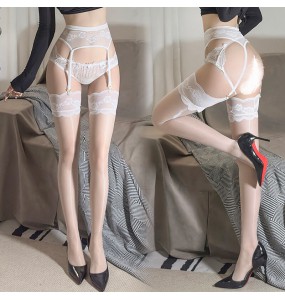FEE ET MOI - Shiny Lace Corset Strappy Stockings (White)